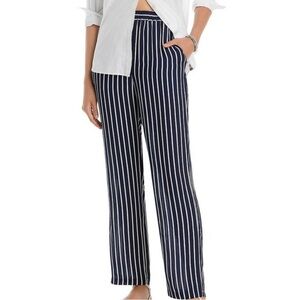 🎉HP New KULE x Anthropologie Silk Med Blue White Striped High Waist Straight NY